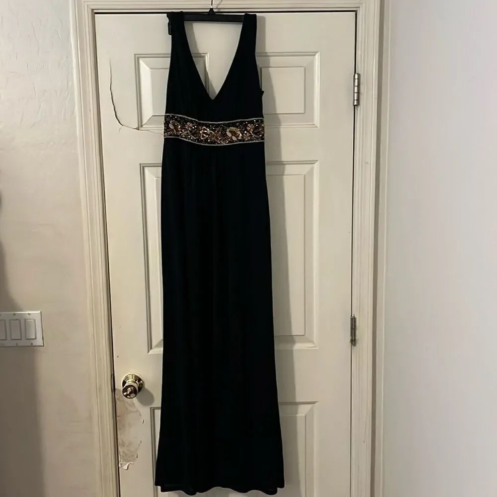 David Meister Black Embellished Long Maxi Dress Wedding Guest Evening Wear Party